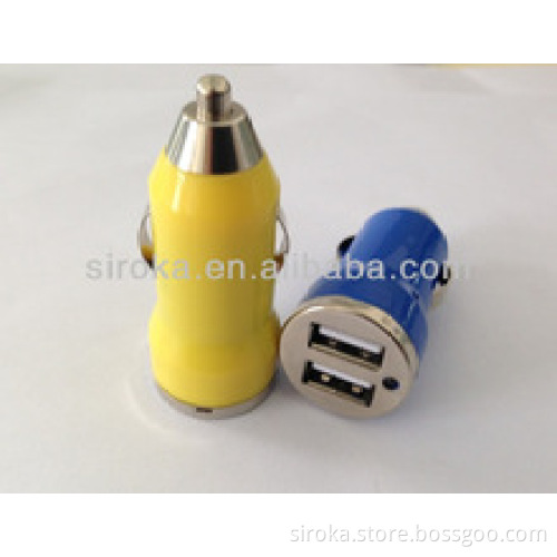 2015 Unique bullet design and New original bullet design dual USB Car Charger withCE RHOS approved for mobile phone